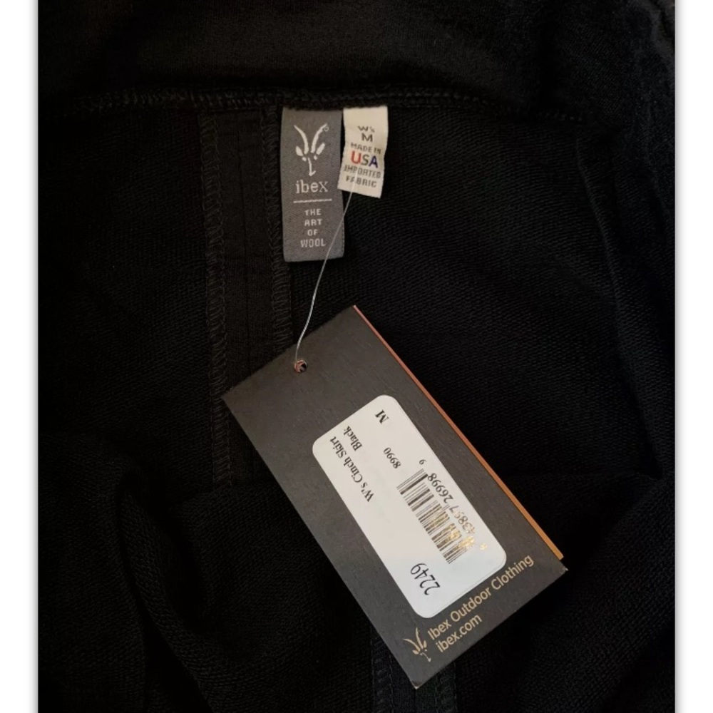 Ibex Merino Wool Cinch Skirt Above Knee Length Elastic Waste Black Medium